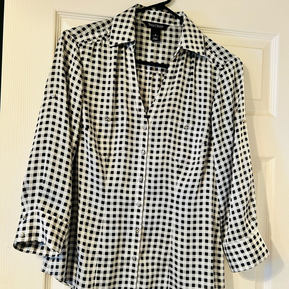 White House Black Market Monochrome Checkered Shirt